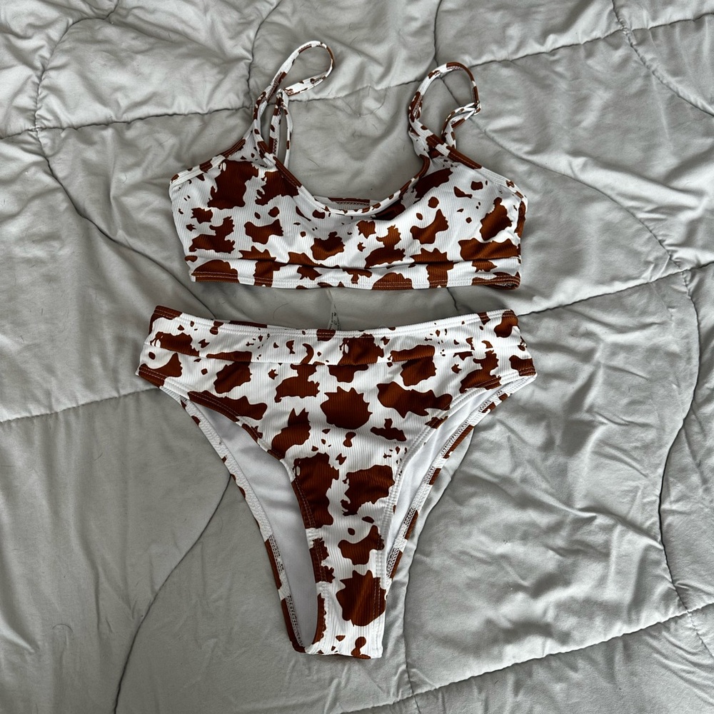 High waisted cow print bikini
